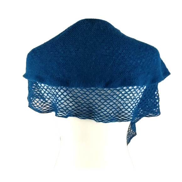 Dark Turquoise Neck Scarf Button Crochet Open Weave Fringe No Tags - Picture 7 of 7